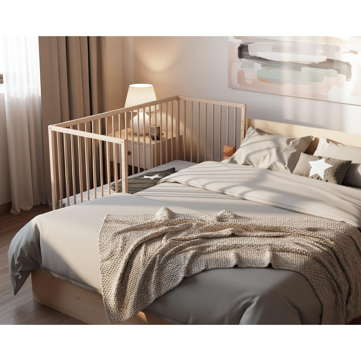 WEBABY Lit bébé cododo en bois avec roulettes 60 x 120 cm LIO