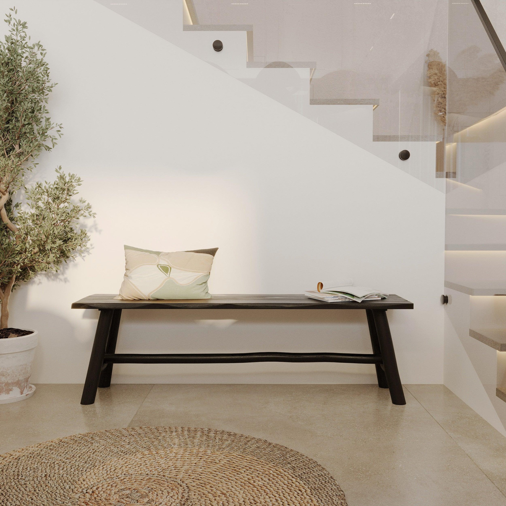 Voir la diapositive 2 : MAISON PAVANE Banc noir en bois de manguier 145 cm-toxis
