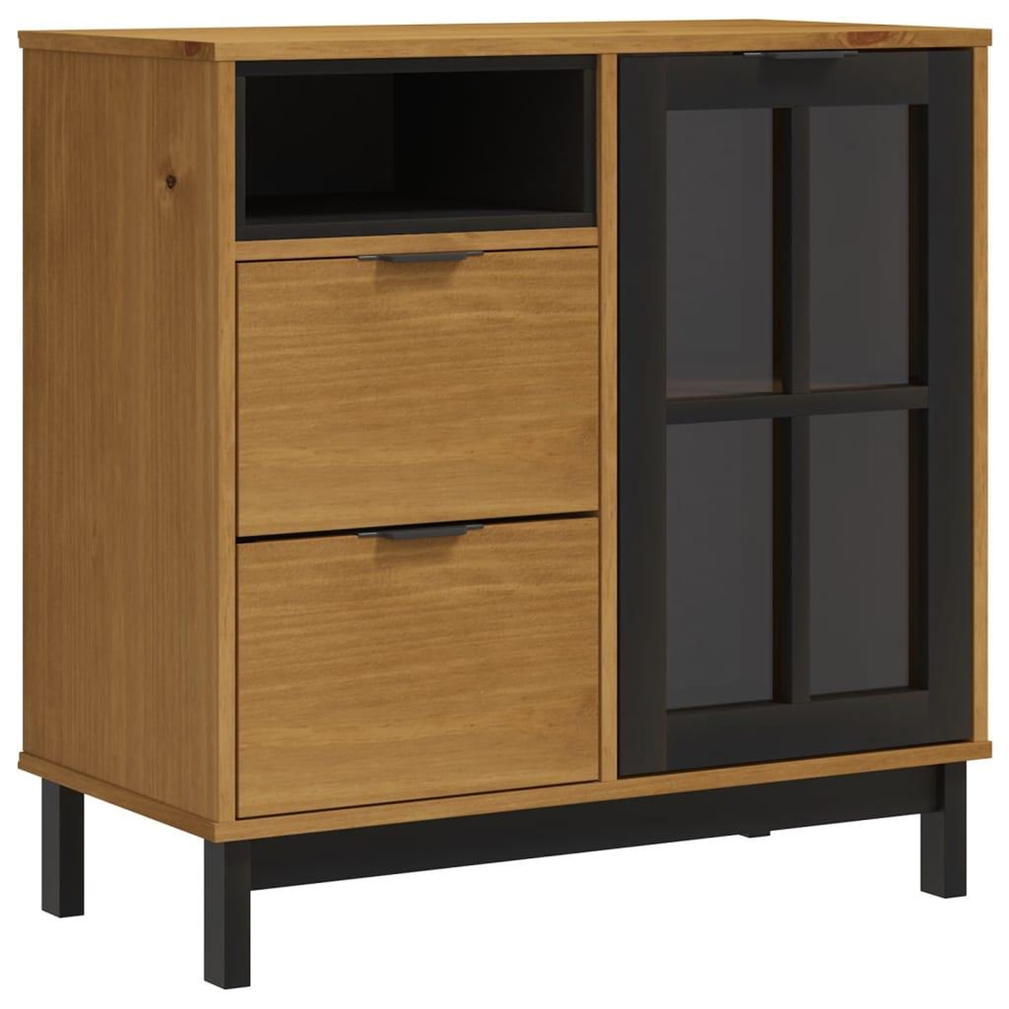 Voir la diapositive 2 : VIDAXL Buffet avec porte vitree flam 80x40x80 cm bois massif de pin