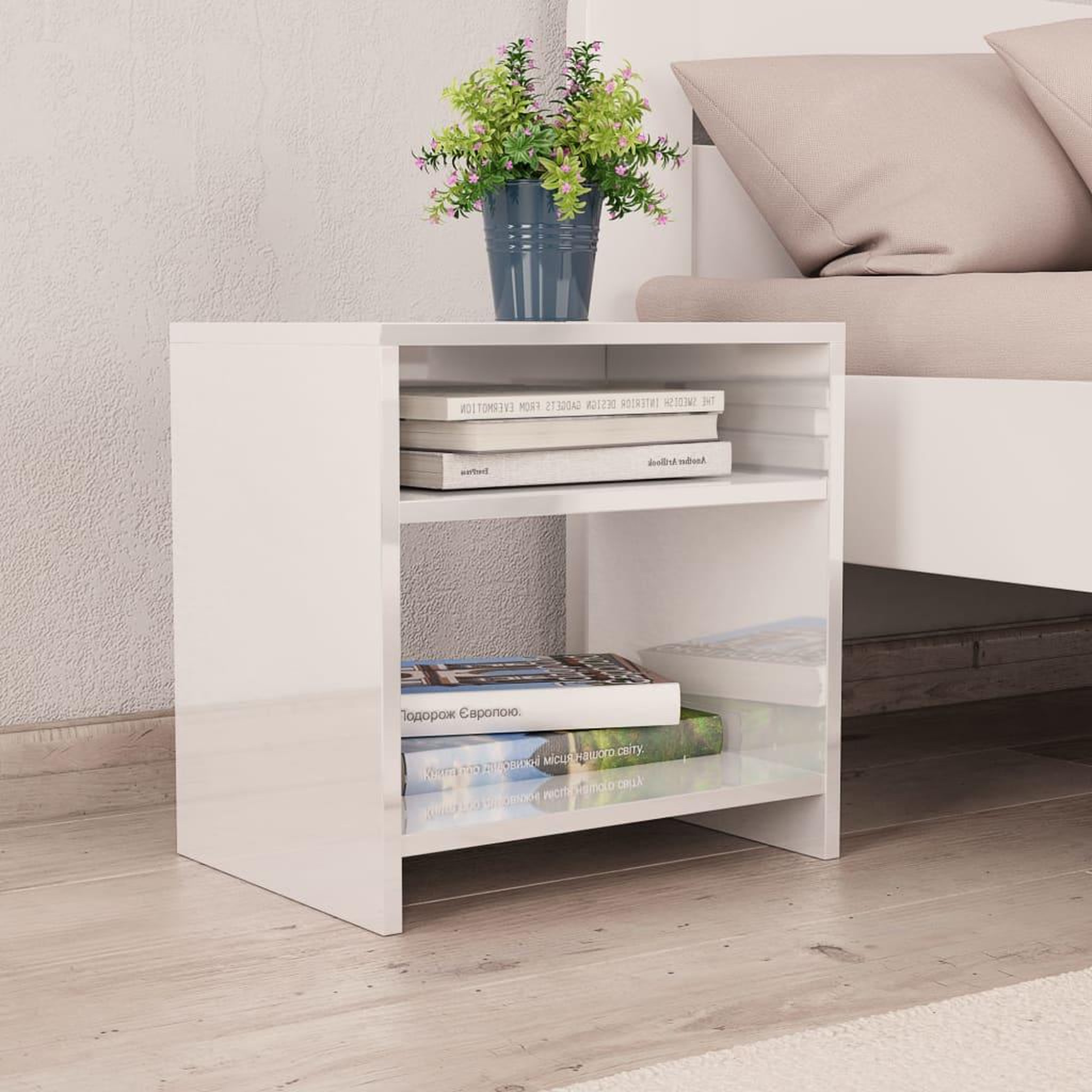 Voir la diapositive 2 : VIDAXL Tables de chevet 2pcs Blanc brillant 40x30x40cm bois ingenierie