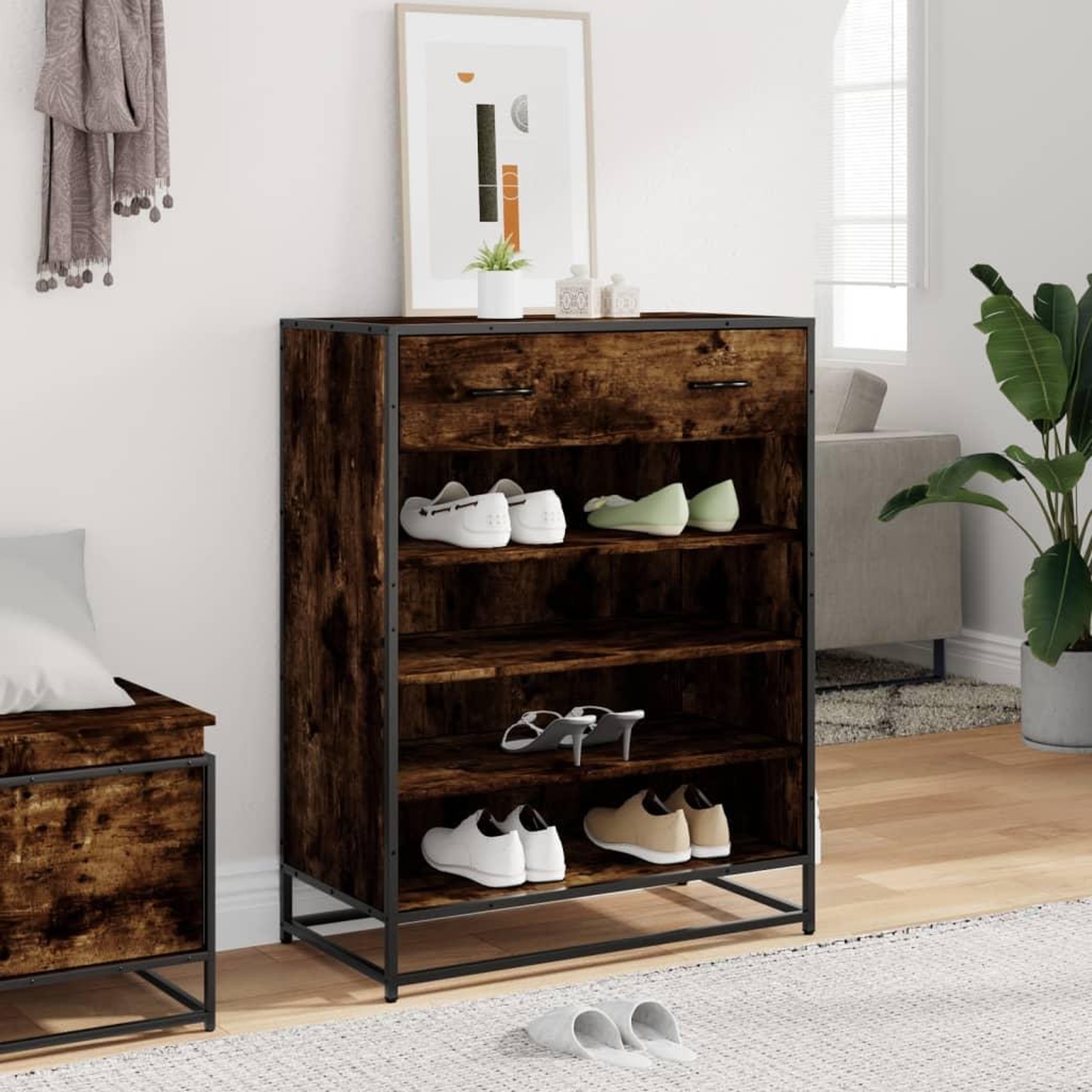Voir la diapositive 3 : VIDAXL Meuble a chaussures chene fume bois d'ingenierie et metal