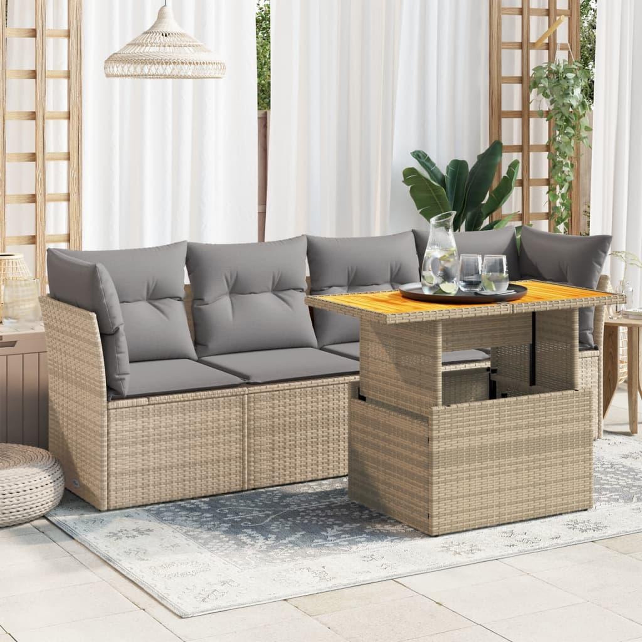 VIDAXL Salon de jardin avec coussins 5 pcs beige resine tressee