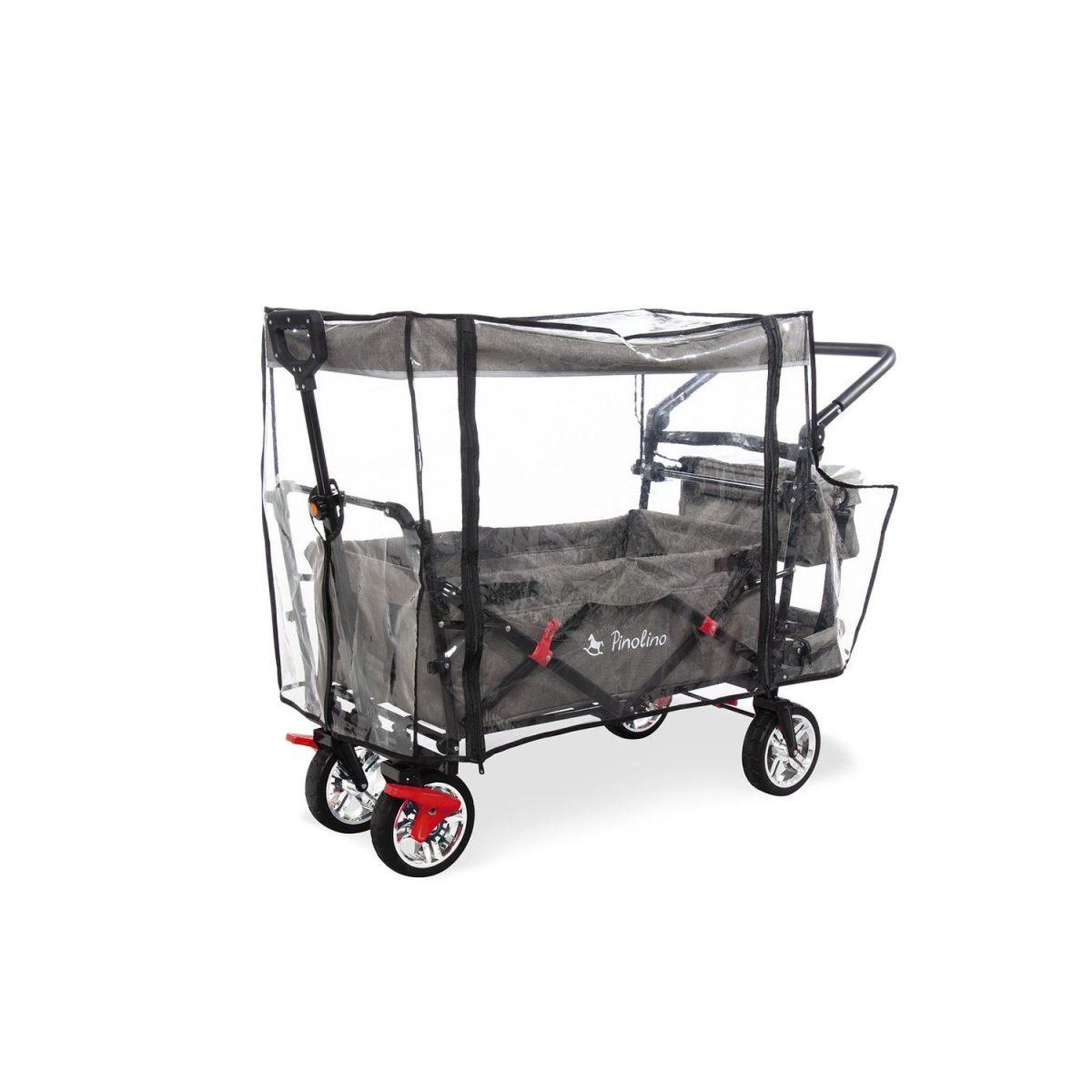 Pinolino Chariot de transport pliant AddPlus - frein, protection pluie - gris chiné