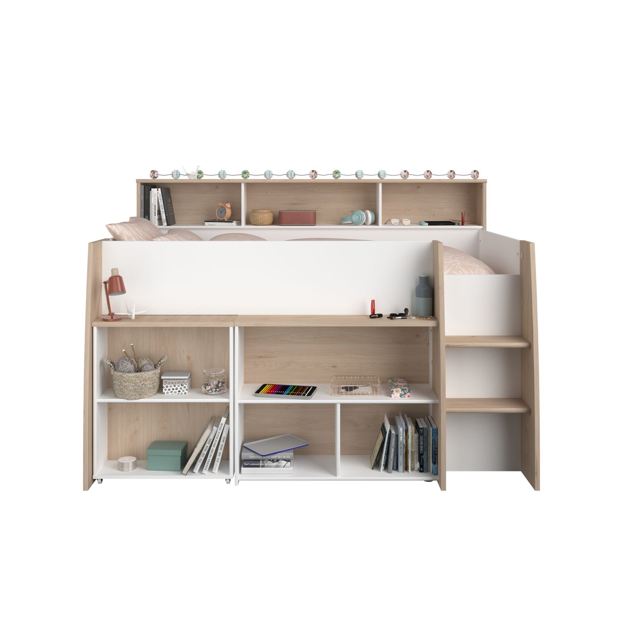 Voir la diapositive 9 : Lit combiné mi hauteur sommier inclus 90x200cm GREG