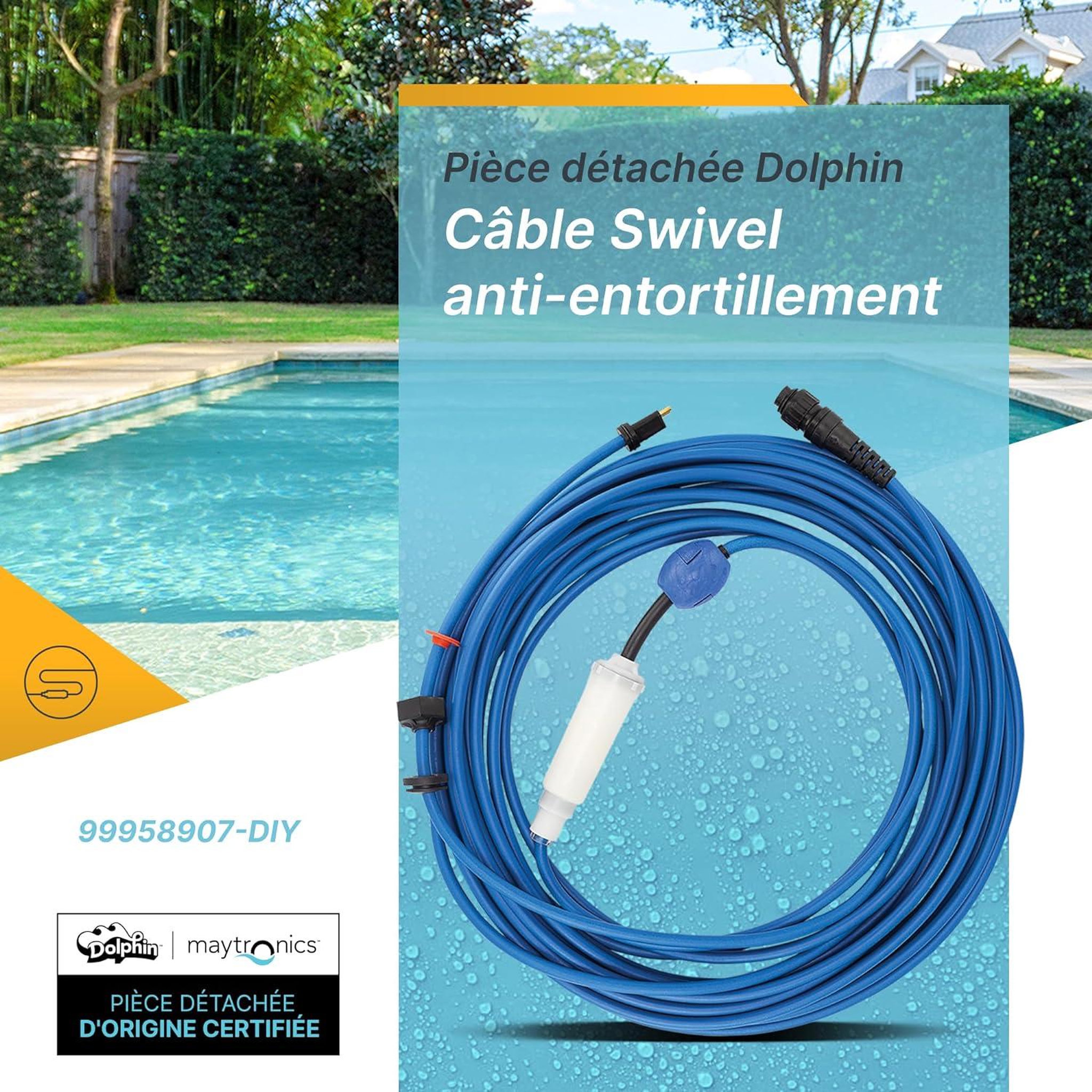 Voir la diapositive 4 : Dolphin Cable d'alimenation avec swivel 18m diy pour robot dolphin e35 et t35 - 99958907-diy