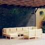 VIDAXL Salon de jardin 9 pcs avec coussins creme Bois de pin