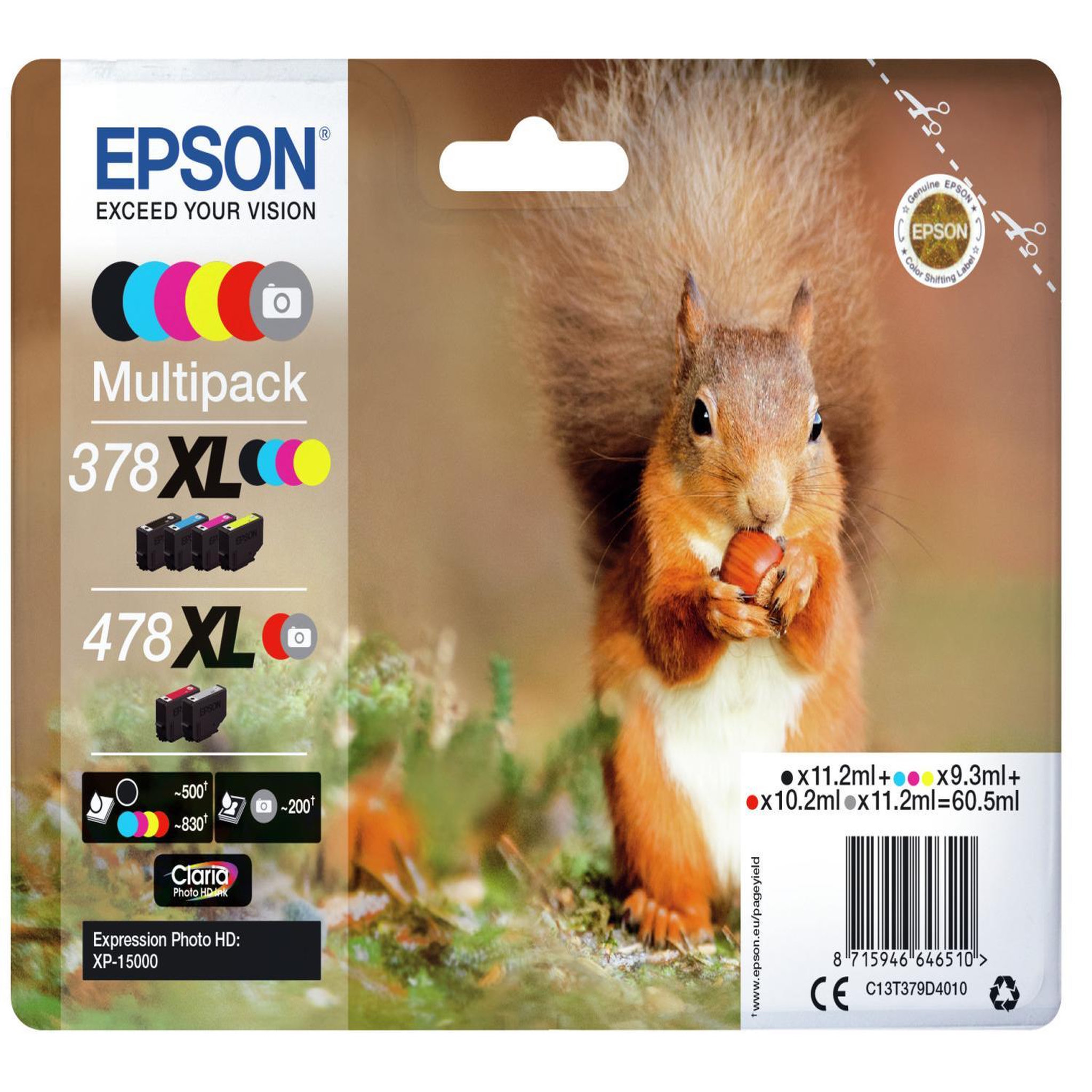 Voir la diapositive 3 : Epson Cartouche d'encre Pack Multipack 6 Originales 478 XL (Noir + 5 Couleurs) - C13T47984010