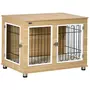PAWHUT Cage pour chien sur pied - 2 portes verrouillables, coussin déhoussable inclus - acier filaire noir panneaux aspect bois clair