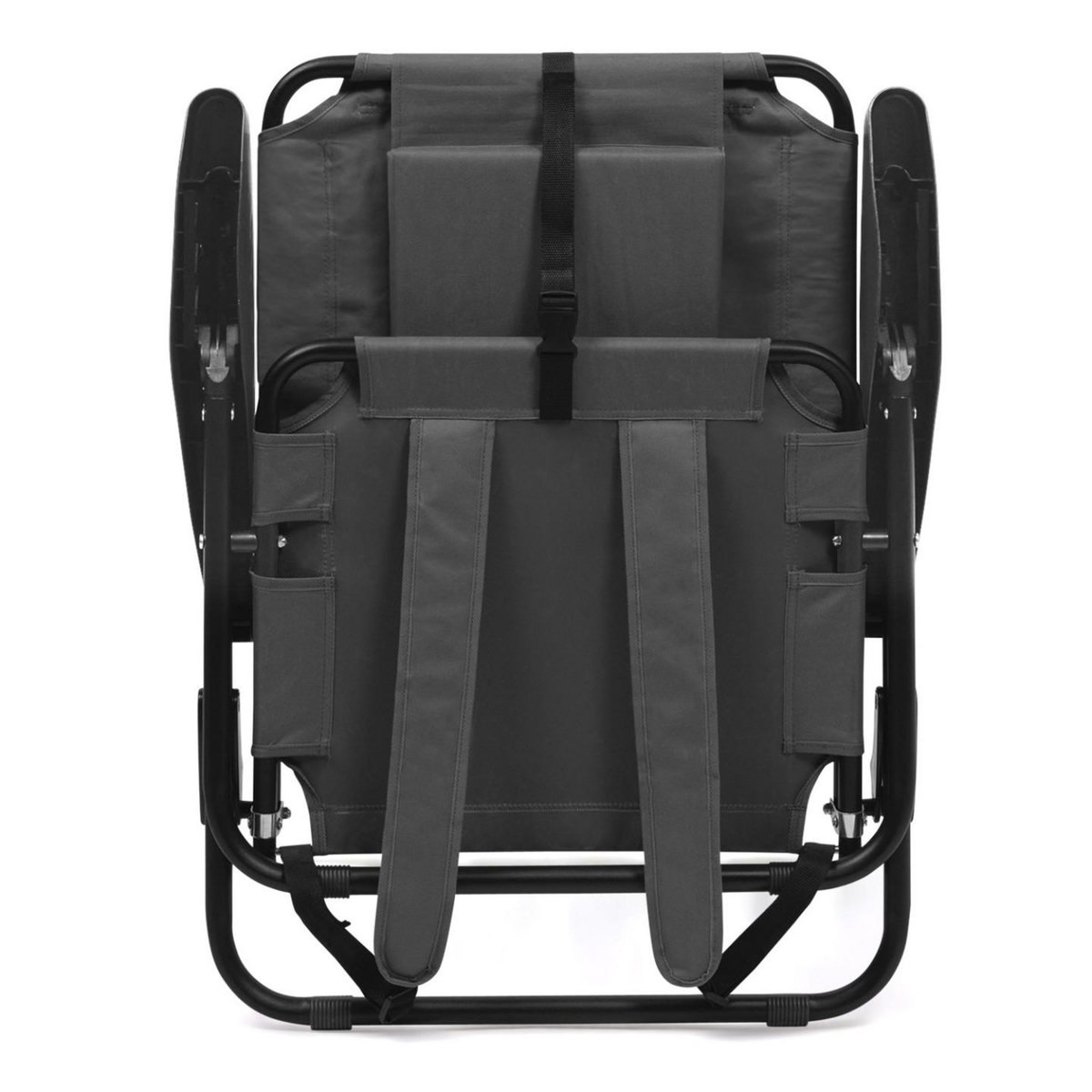 ID MARKET Lot de 2 chaises de plage pliantes - fauteuils de jardin inclinables sac à dos gris anthracite et toile grise