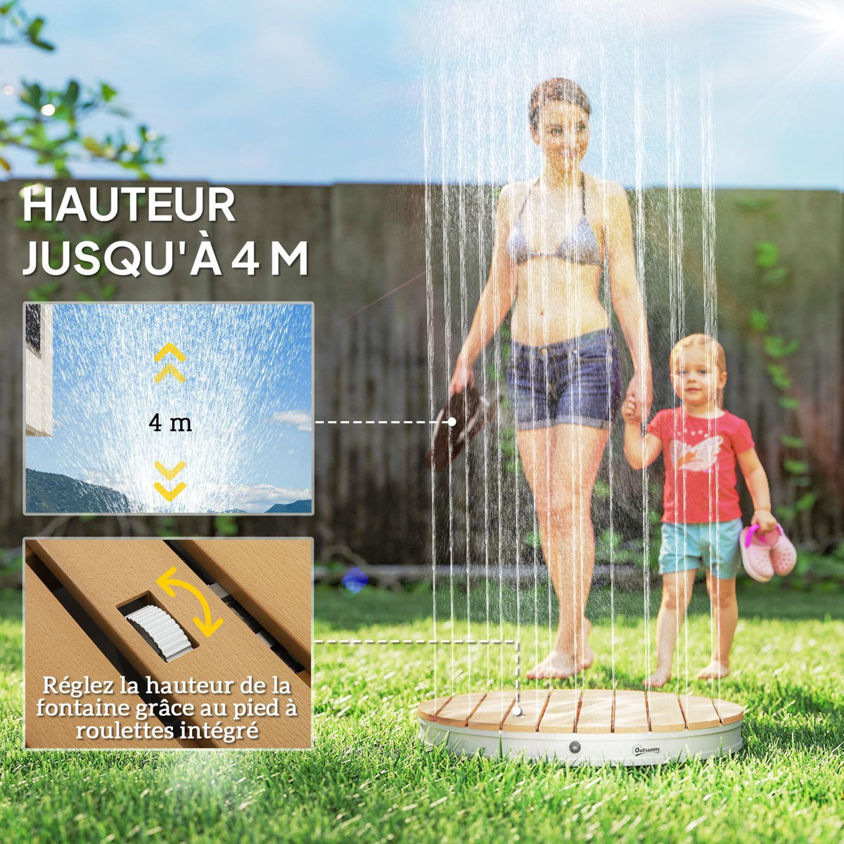 OUTSUNNY Douche de jardin portable dia. 70,5 cm réglable max. 4 m - douche inversée - alu plastique effet bois