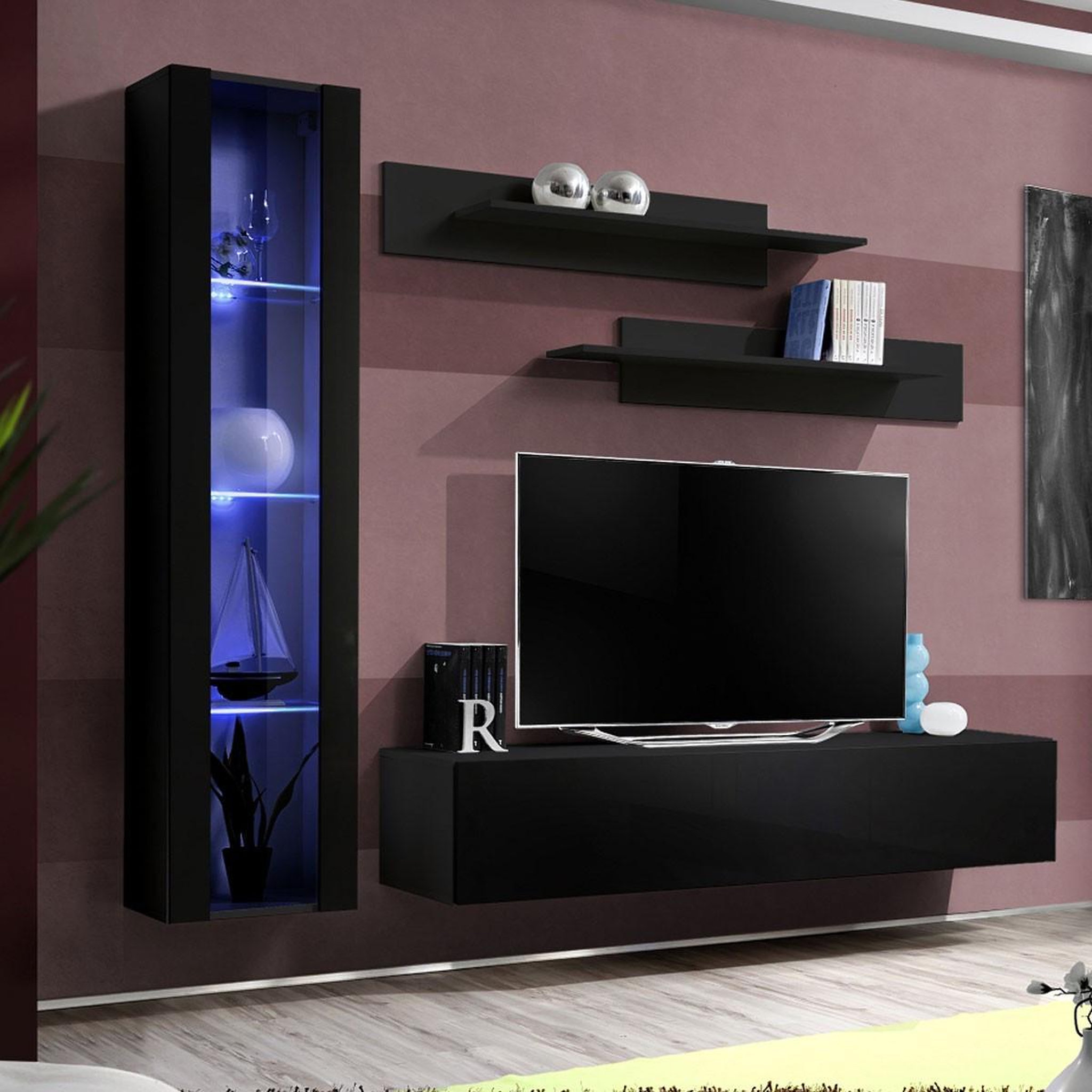 Paris Prix Ensemble meuble tv mural  fly g2  210cm noir