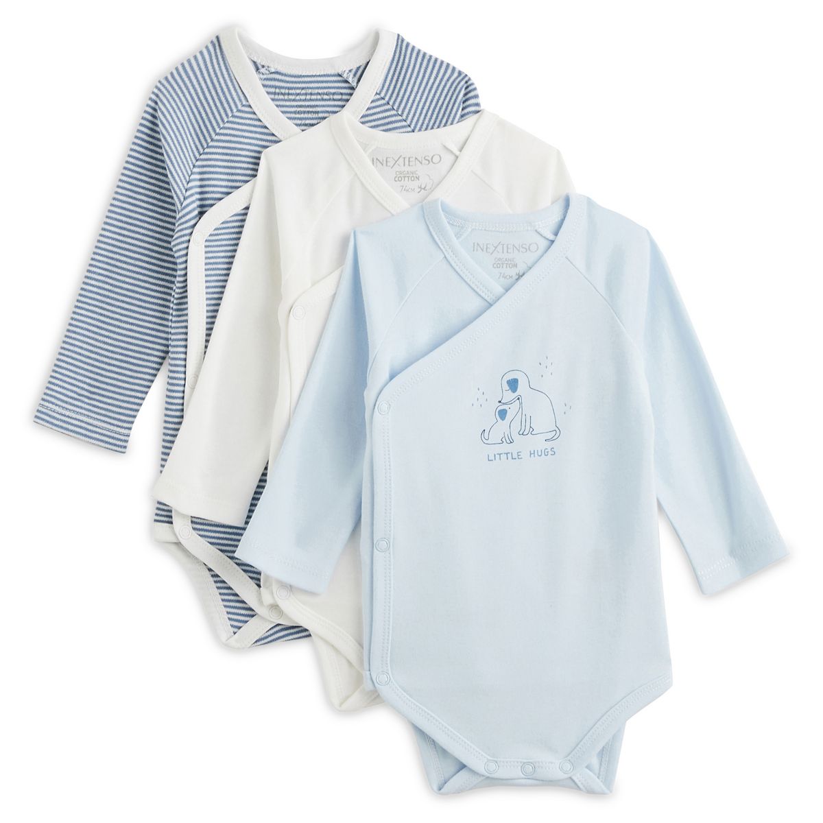 INEXTENSO Lot de 3 bodies de naissance manches longues bébé garçon
