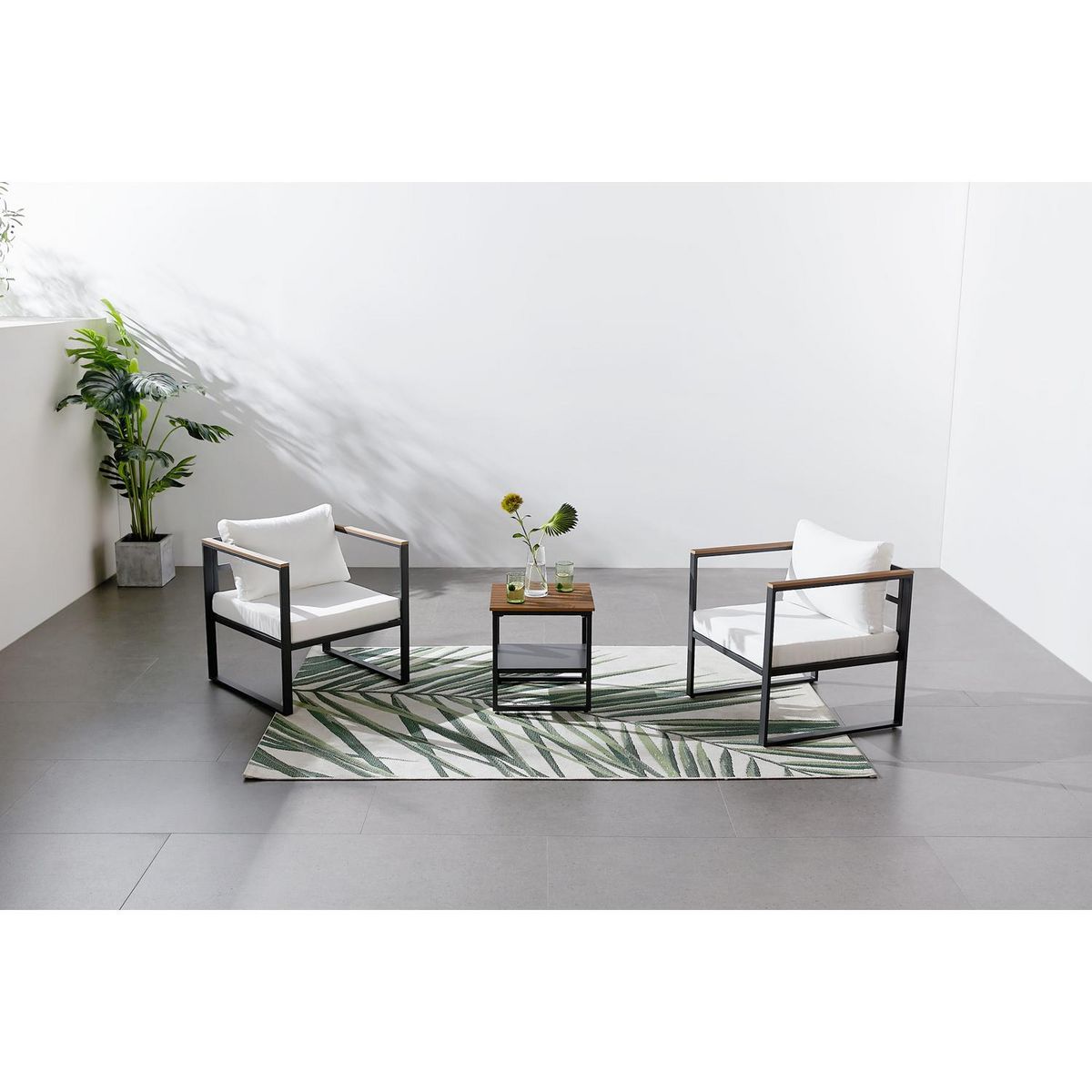 CONCEPT USINE salon de jardin panoramique 8 places en résine tressée noir et blanc VIGO