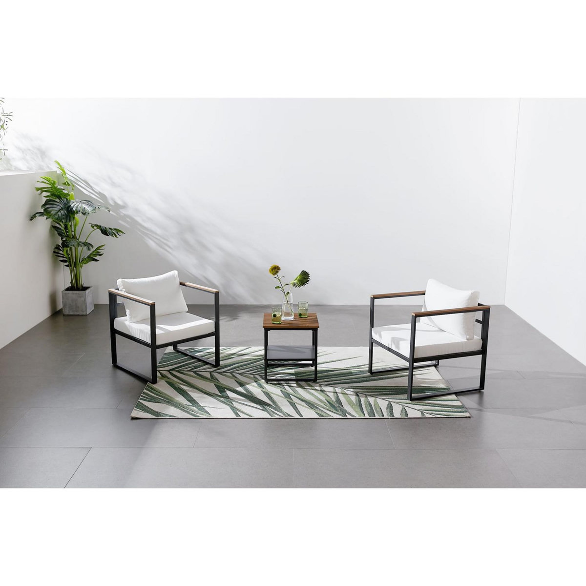 CONCEPT USINE salon de jardin panoramique 8 places en résine tressée noir et blanc VIGO