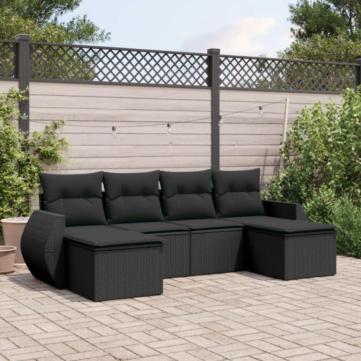 VIDAXL Salon de jardin 6 pcs avec coussins noir resine tressee
