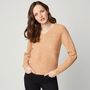 Voir la diapositive 1 : INEXTENSO Pull col v en maille marron femme
