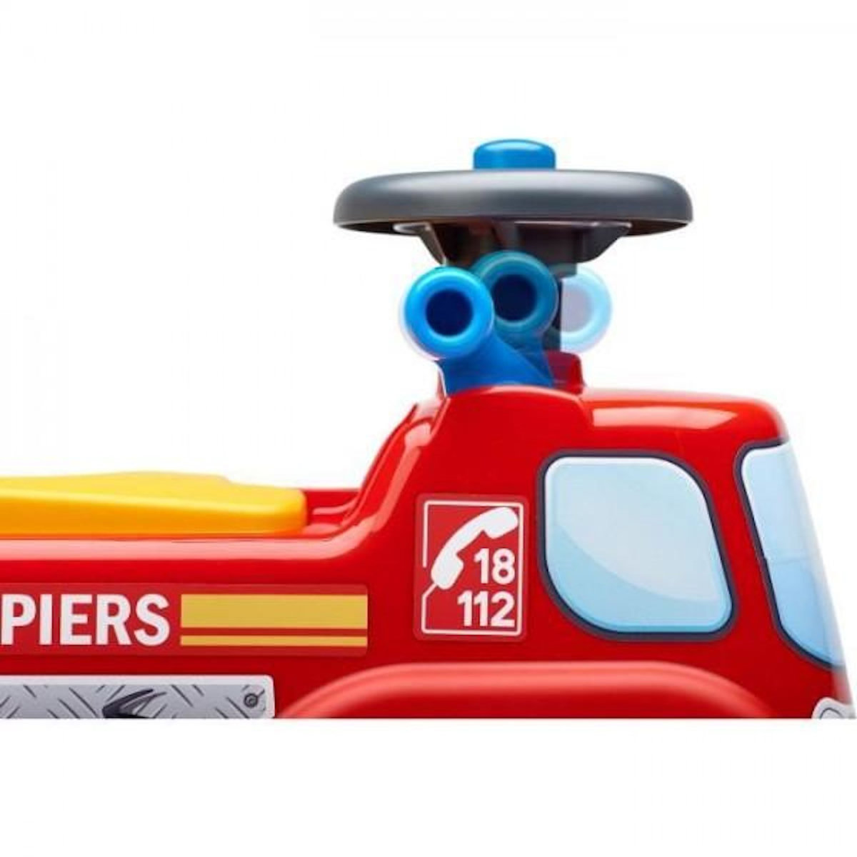 FALK Porteur Trotteur  - FALK - Pompier - Assise ouvrante et volant directionnel - Des 12 mois - 100% Fabriqué en France
