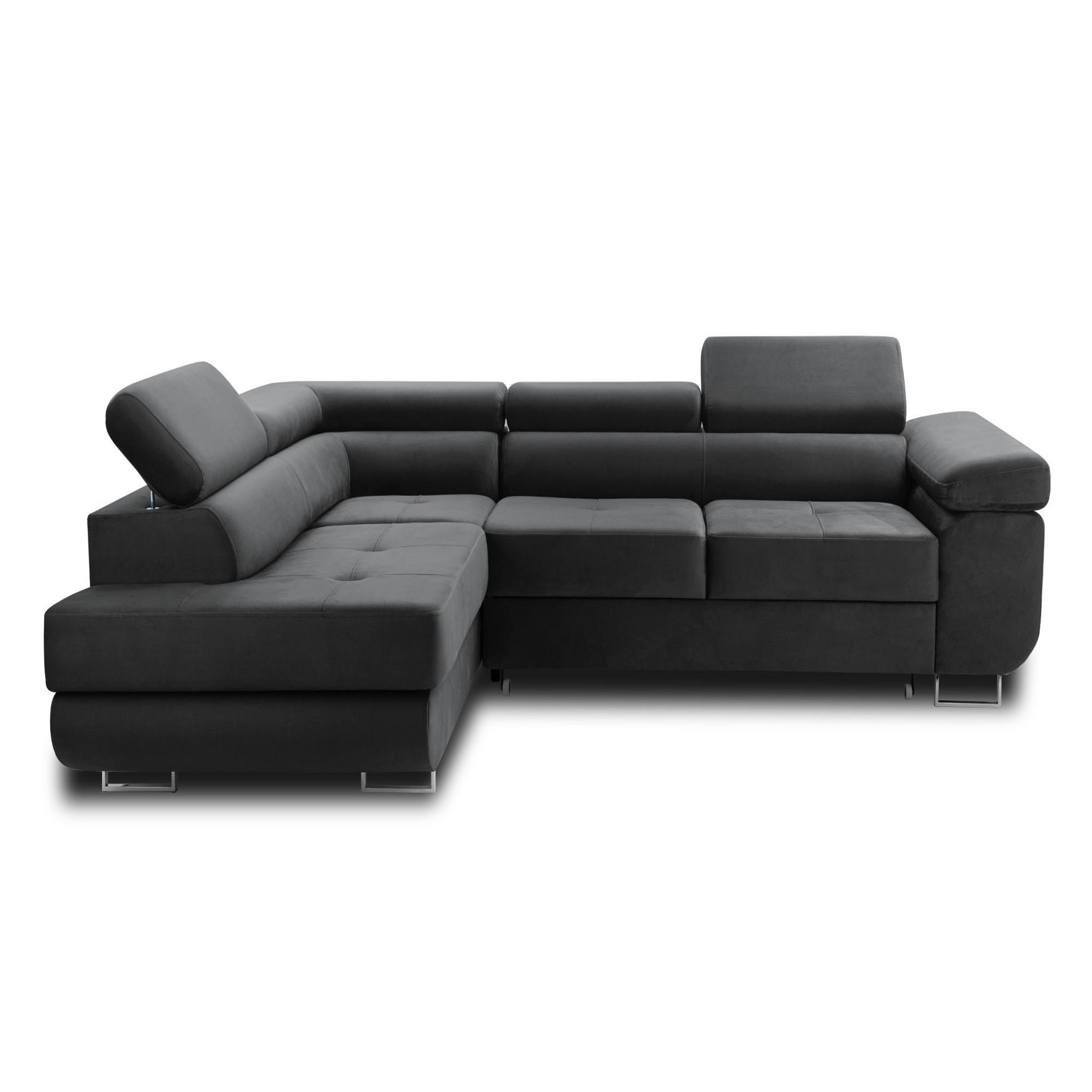 Voir la diapositive 1 : BEST MOBILIER Pablo - canapé d'angle gauche - 5 places - convertible avec coffre et têtières réglables - en velours
