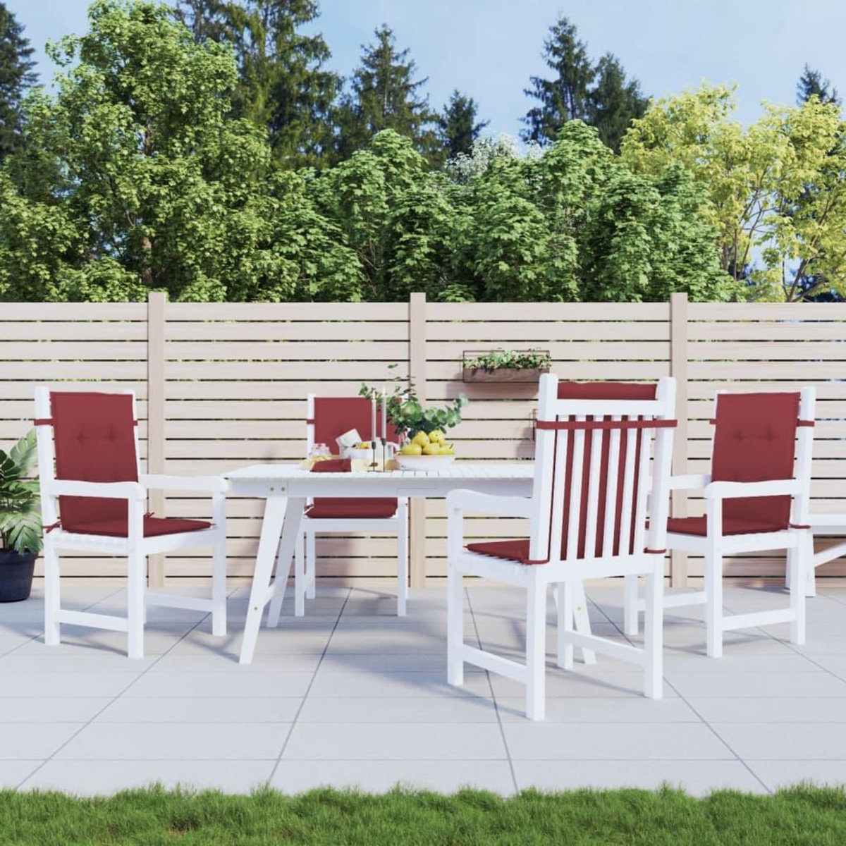 VIDAXL Coussins de chaise dossier bas lot de 4 rouge bordeaux melange