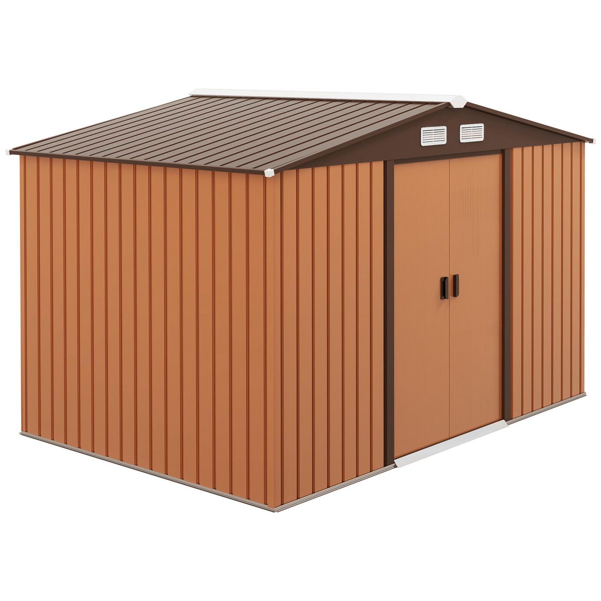 OUTSUNNY Abri de jardin - remise pour outils - cabanon double porte coulissante - fondation incluse - dim. 277L x 191l x 192H cm - tôle d'acier ondulée terracotta