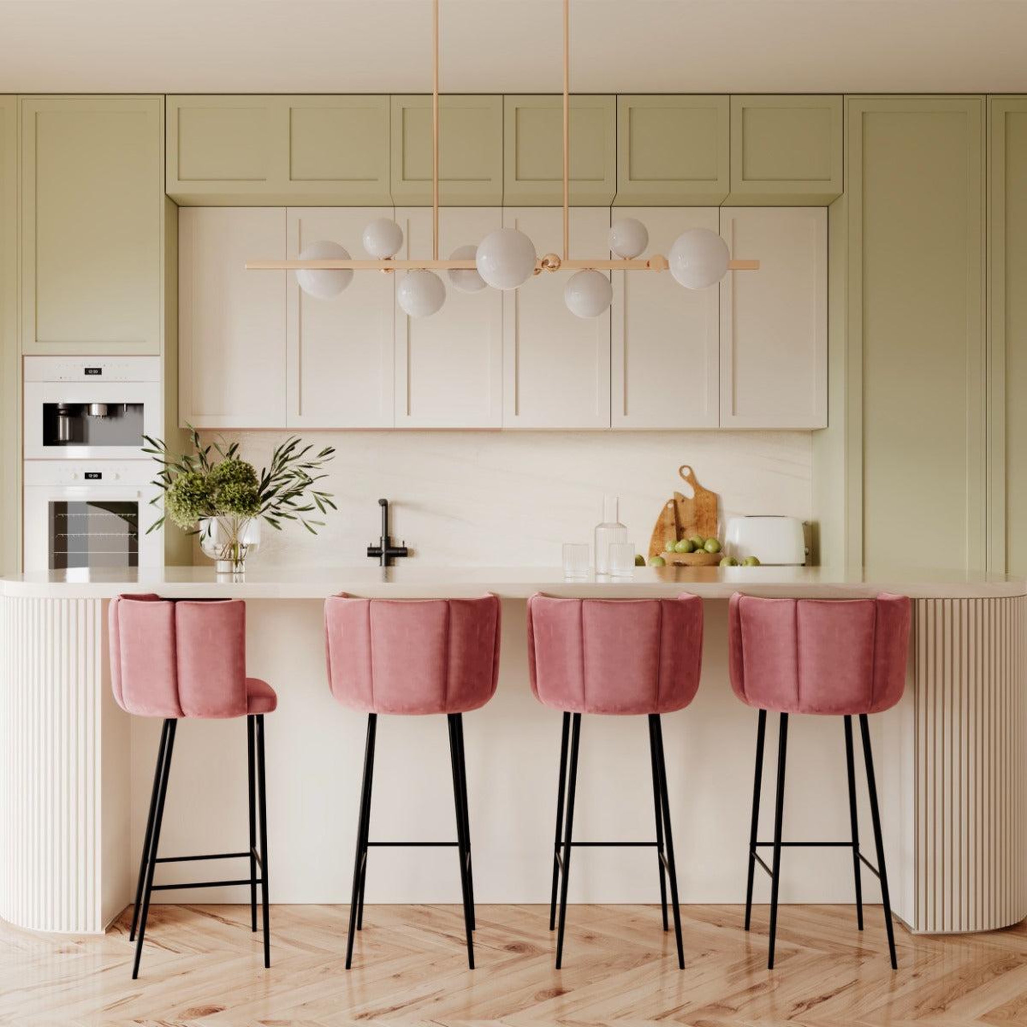 Voir la diapositive 6 : MAISON PAVANE Lot de 2 chaises de bar en velours rose 75 cm-Rosy