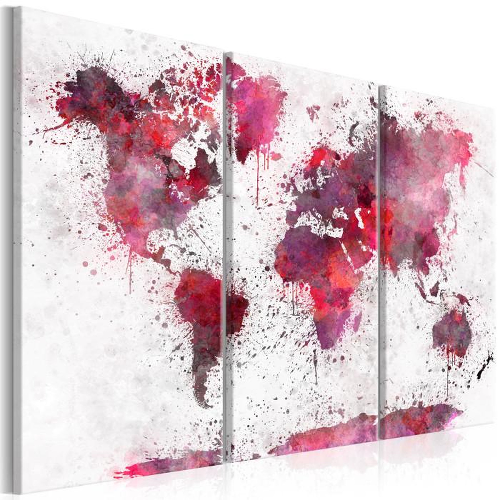Paris Prix Tableau 3 Panneaux  World Map : Red Watercolors. Coloris disponibles : Multicolore