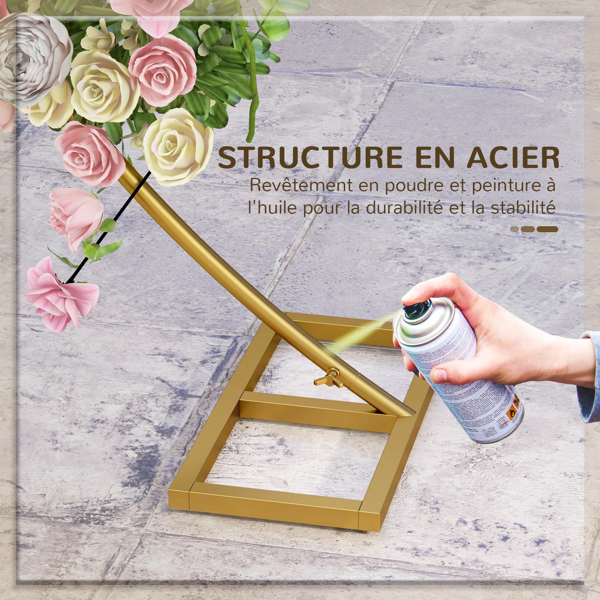 Voir la diapositive 4 : OUTSUNNY Arche décorative - arche de mariage - arche de ballon - dim. 280L x 60l x 258H cm - acier doré