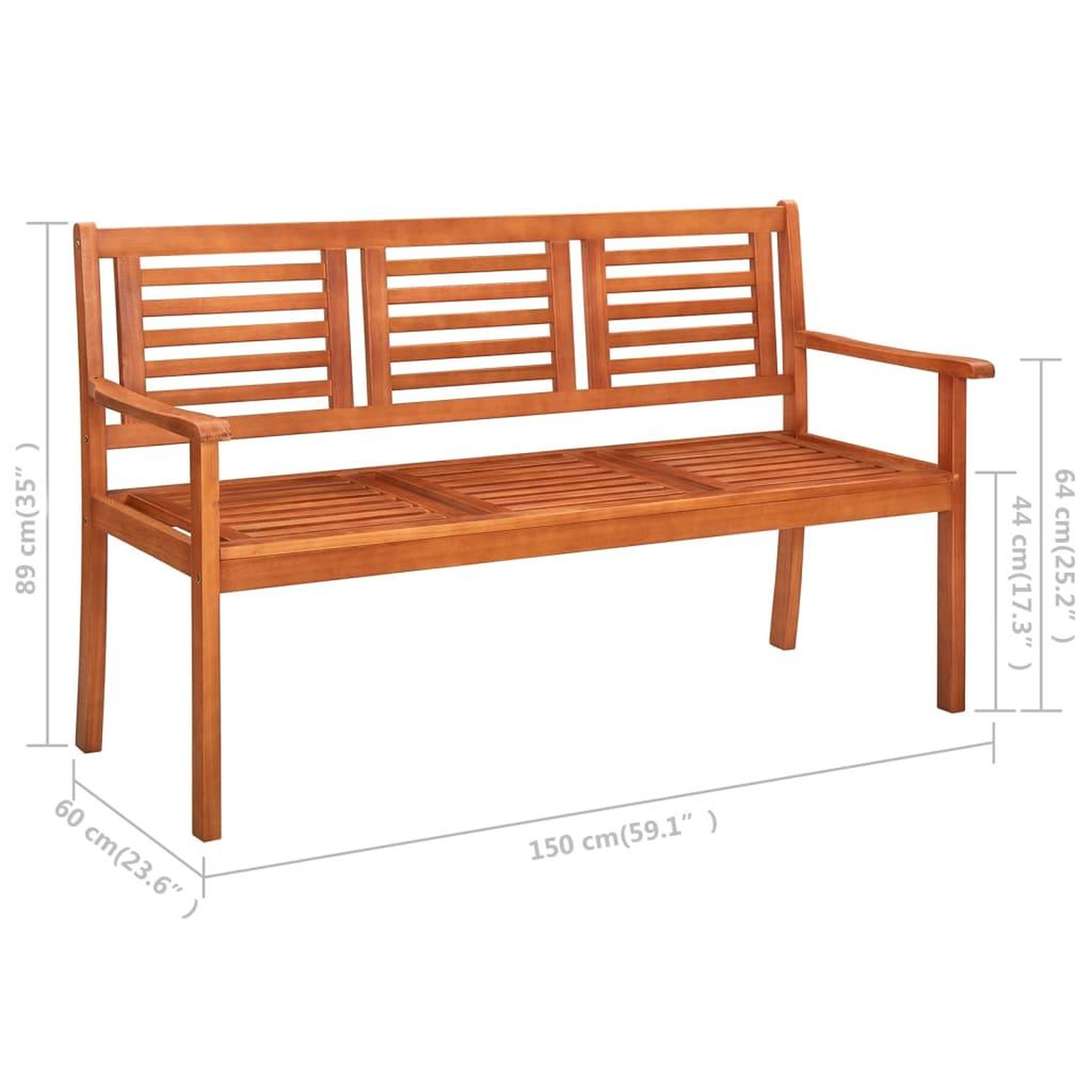 Voir la diapositive 6 : VIDAXL Banc de jardin 3 places avec coussin 150 cm Bois d'eucalyptus