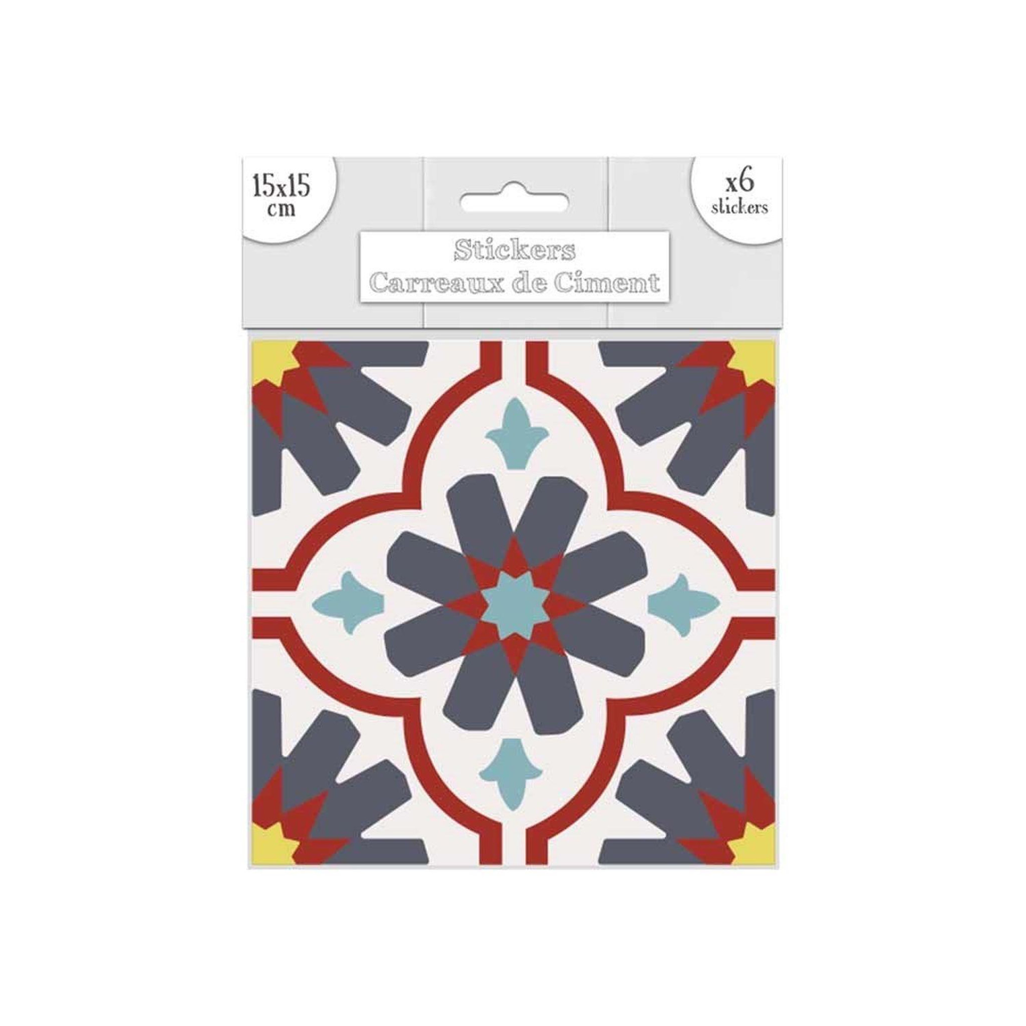 SUD TRADING 6 stickers carreaux de ciment - 15 x 15 cm - bleu marine et jaune