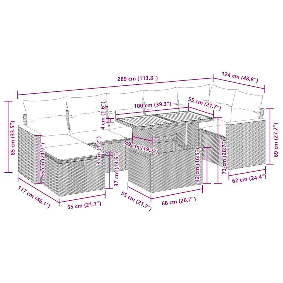 VIDAXL Salon de jardin avec coussins 5 pcs beige resine tressee