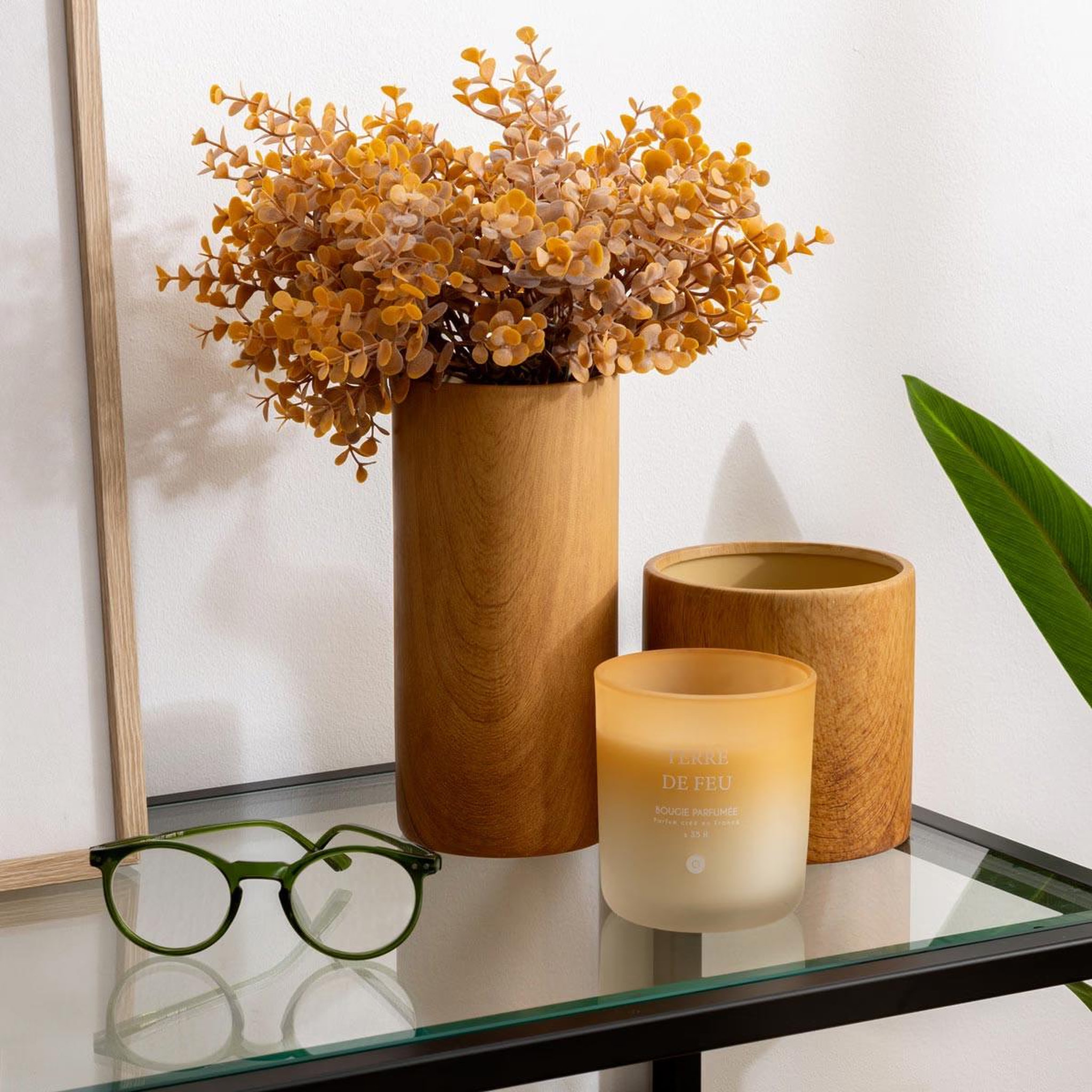 Voir la diapositive 3 : ATMOSPHERA Vase cylindrique effet bois  soa  20cm marron