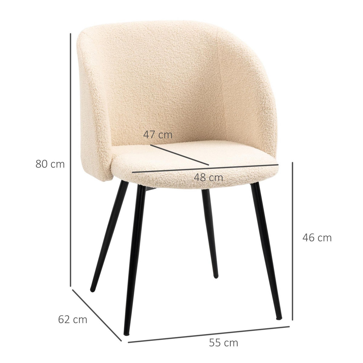 HOMCOM Chaises de visiteur design - lot de 2 chaises - piètement incliné effilé acier noir - revêtement effet laine bouclée beige