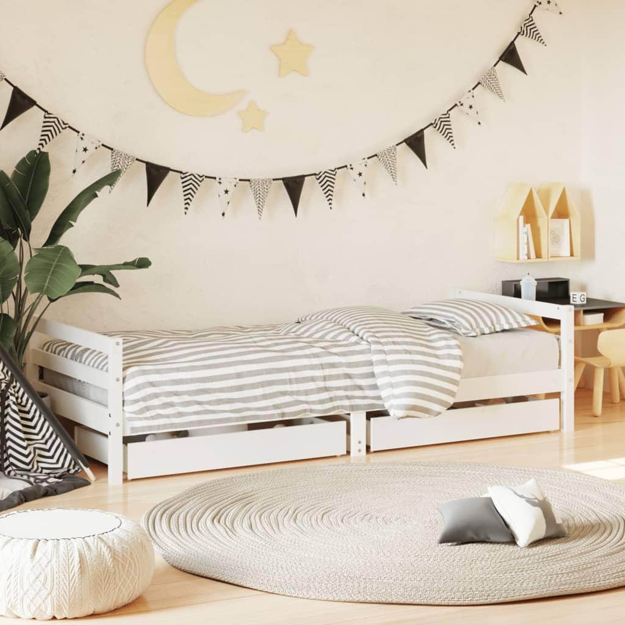 VIDAXL Cadre de lit enfant tiroirs blanc 80x200 cm bois de pin massif