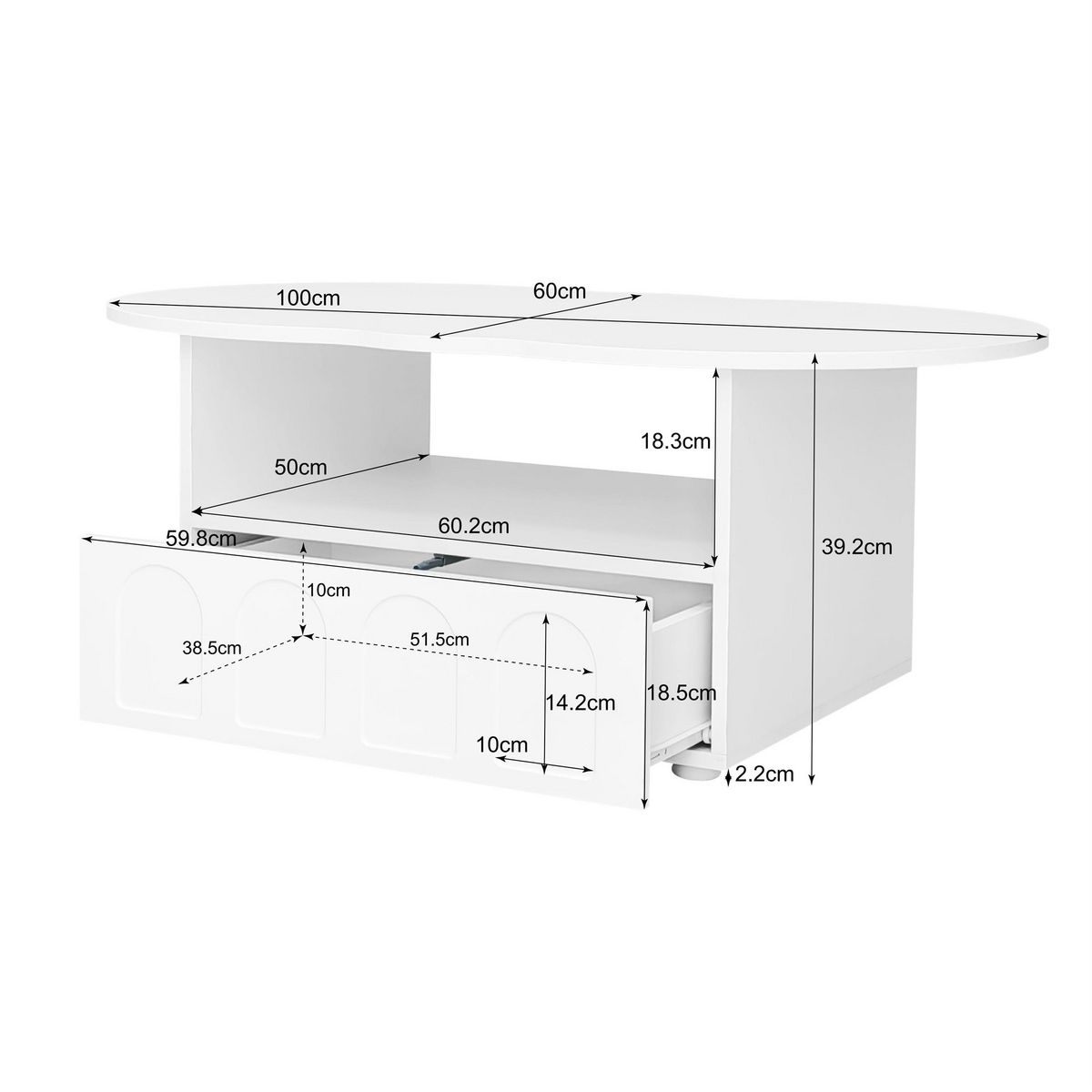 MERAX Table Basse Avec 1 Tiroir Et 1 Nich Blanc