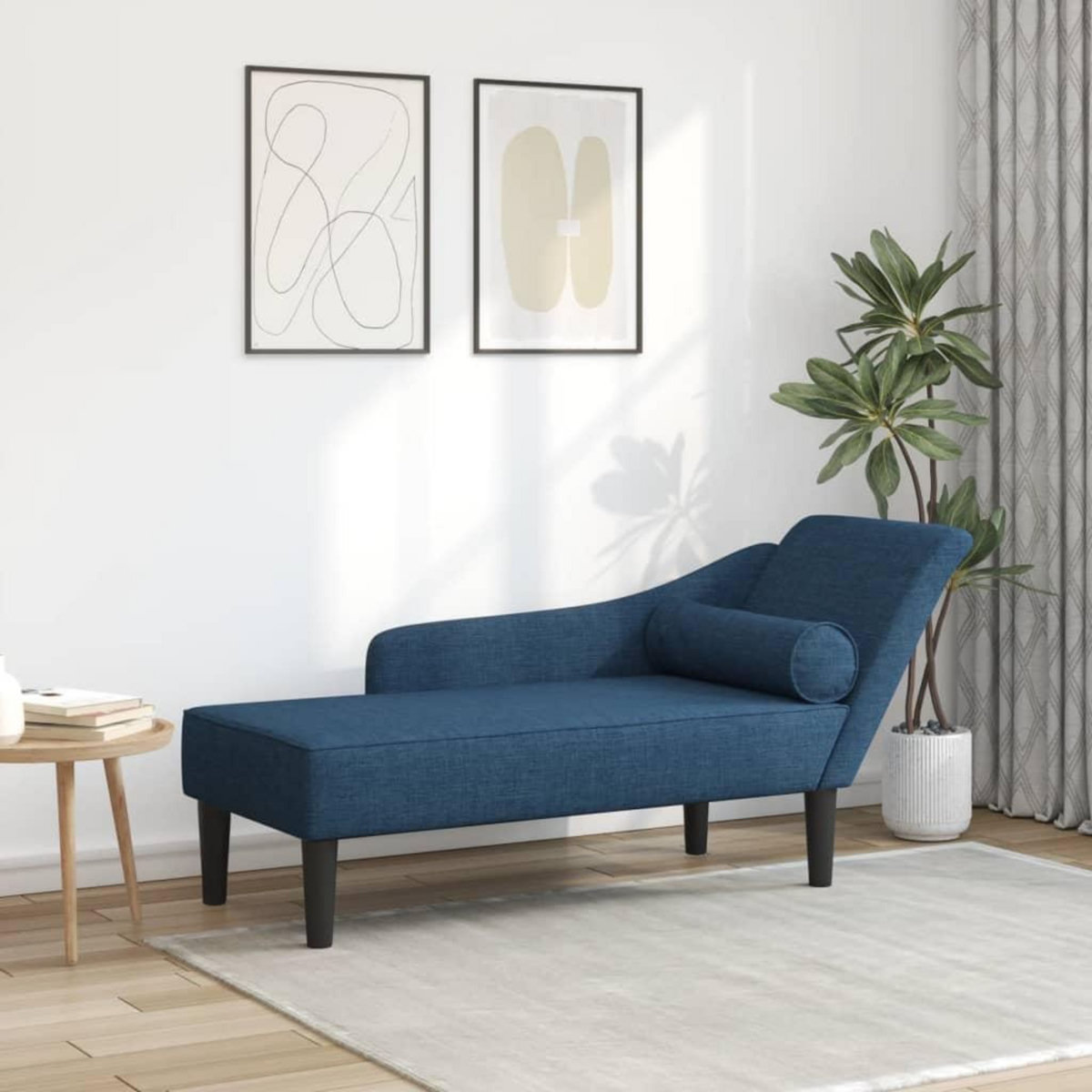 VIDAXL Chaise longue avec coussins bleu tissu