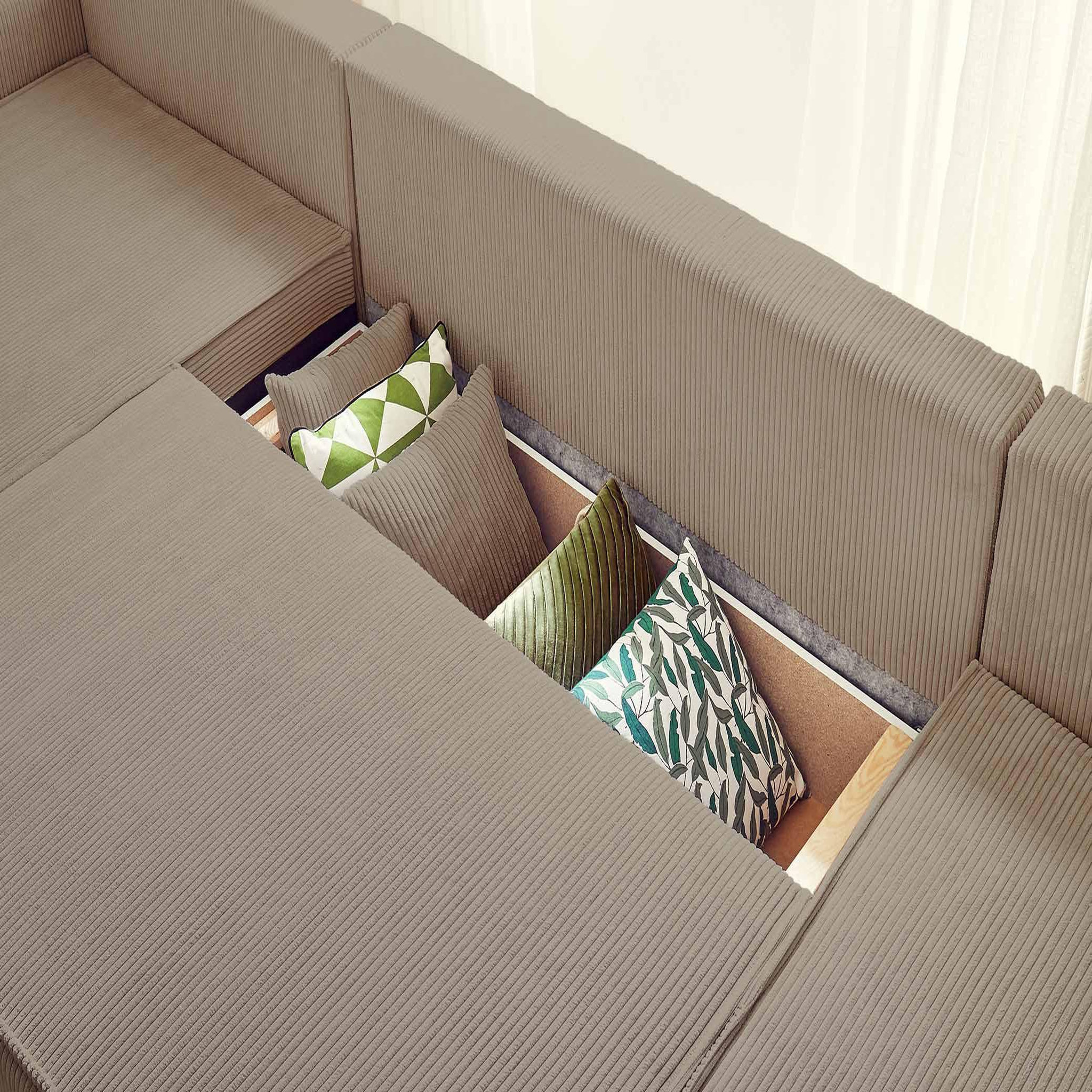 Voir la diapositive 3 : BEST MOBILIER Dellia - canapé panoramique en u - 7 places - convertible - avec coffre - en velours côtelé