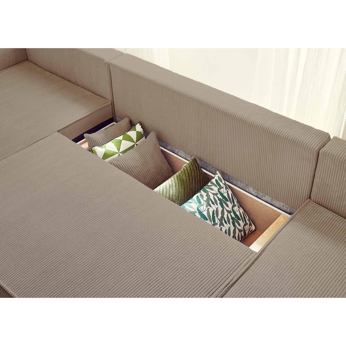 BEST MOBILIER Dellia - canapé panoramique en u - 7 places - convertible - avec coffre - en velours côtelé