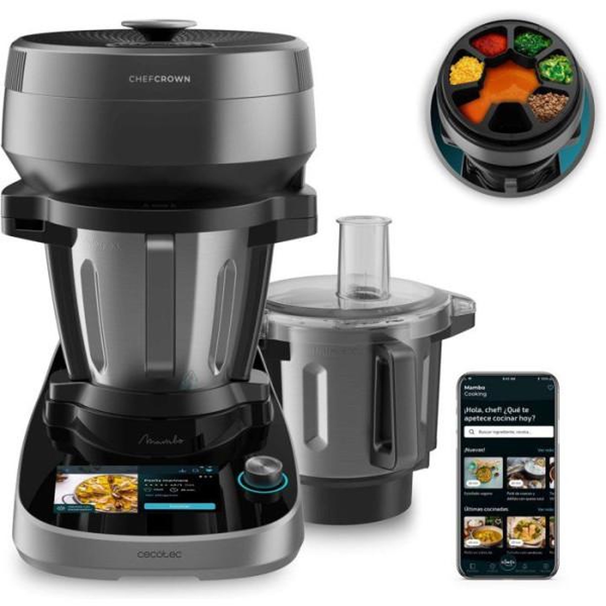 Voir la diapositive 2 : CECOTEC Robot  de cuisine - CECOTEC - Mambo Cooking Total Gourmet - 700 W - 4,5 L - 45 fonctions - 1000 recettes - Noir