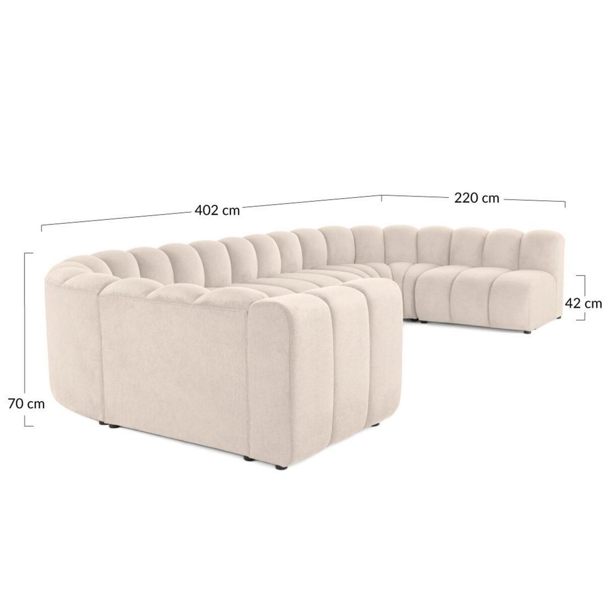 LISA DESIGN Debbie - canapé modulable panoramique d'angle droit 7 places en tissu texturé