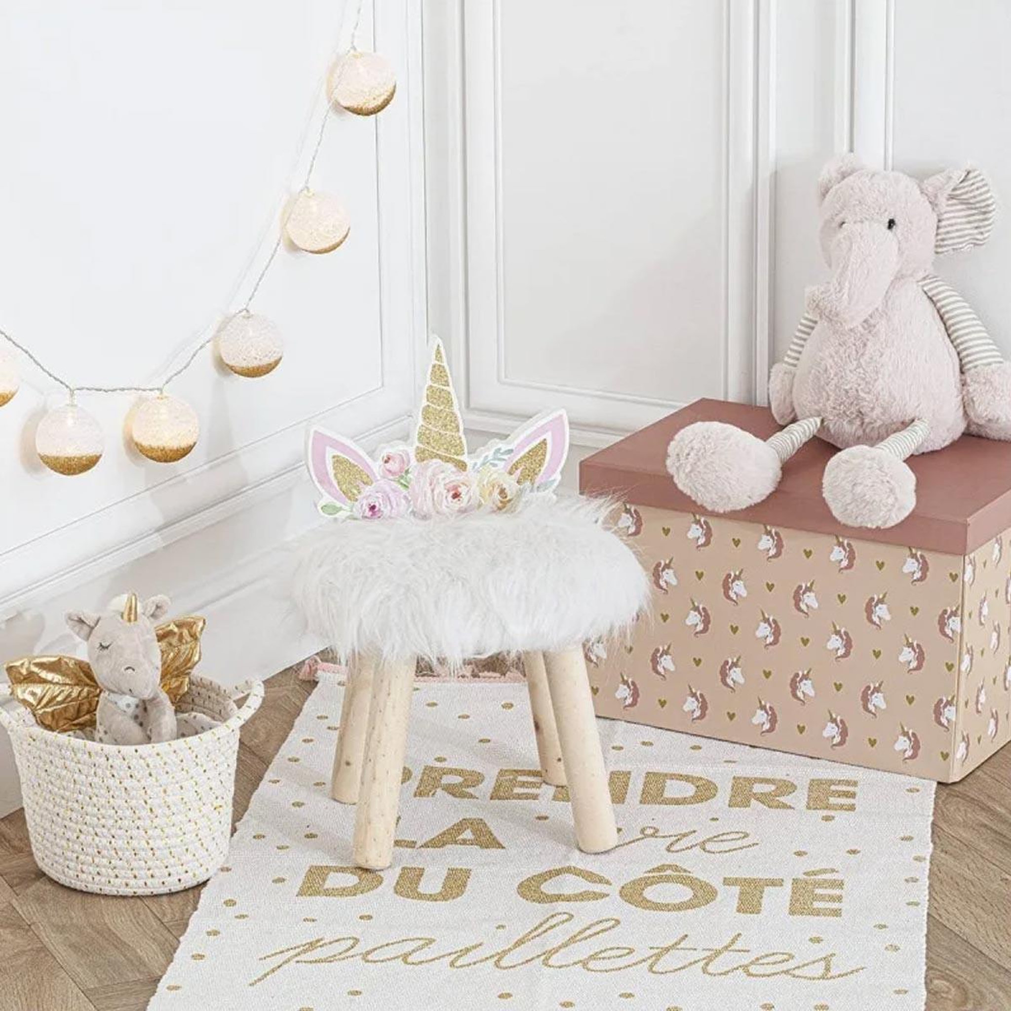 Voir la diapositive 4 : Atmosphera Kids Tabouret enfant  licorne  40cm blanc
