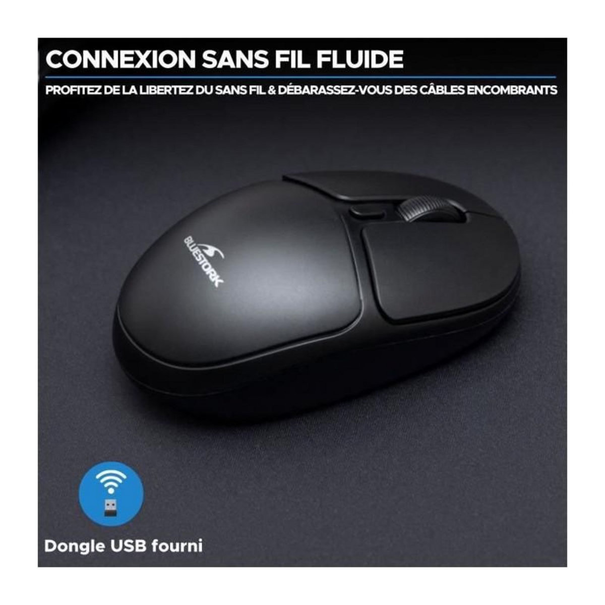 BLUESTORK Souris Sans Fil - BLUESTORK - Office 25 - PC/MAC - Noir - Connexion 2.4 GHz - Autonomie Longue Durée