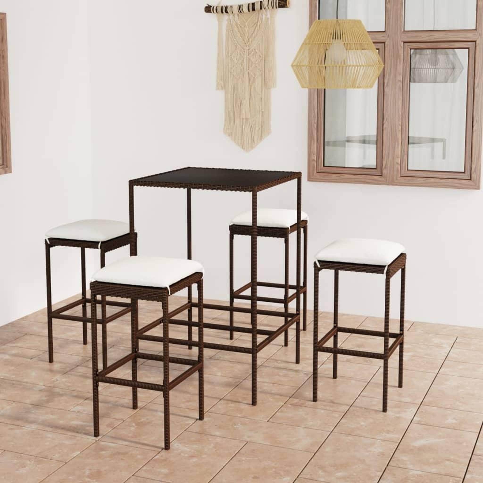 Voir la diapositive 1 : VIDAXL Ensemble de bar de jardin 5 pcs coussins Resine tressee Marron