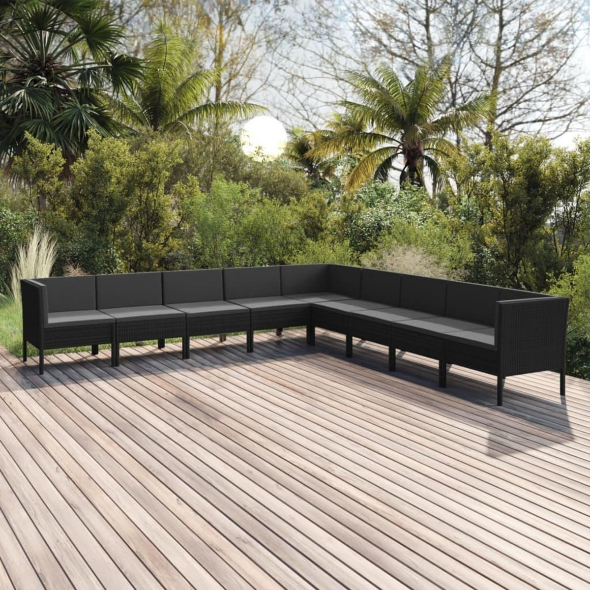 VIDAXL Salon de jardin 9 pcs avec coussins Resine tressee Noir