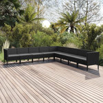 VIDAXL Salon de jardin 9 pcs avec coussins Resine tressee Noir