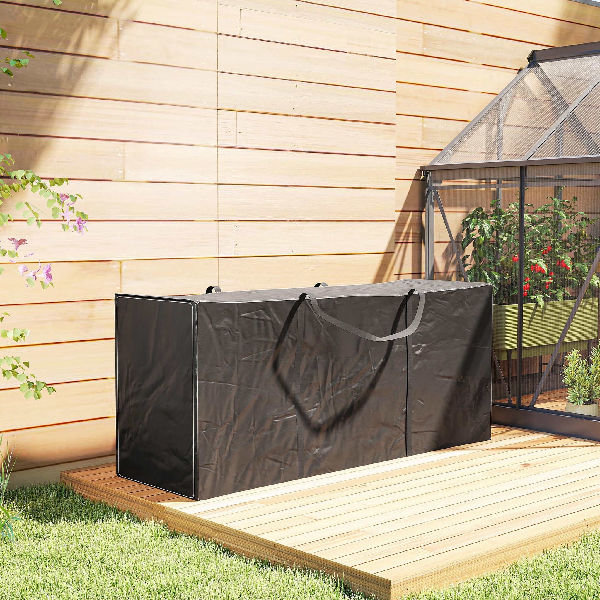 Voir la diapositive 2 : OUTSUNNY Sac de rangement étanche pour coussins d'extérieur housse impreméable pour coussins de jardin avec poignées noir