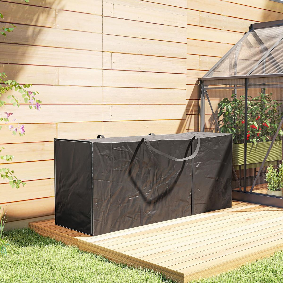 OUTSUNNY Sac de rangement étanche pour coussins d'extérieur housse impreméable pour coussins de jardin avec poignées noir