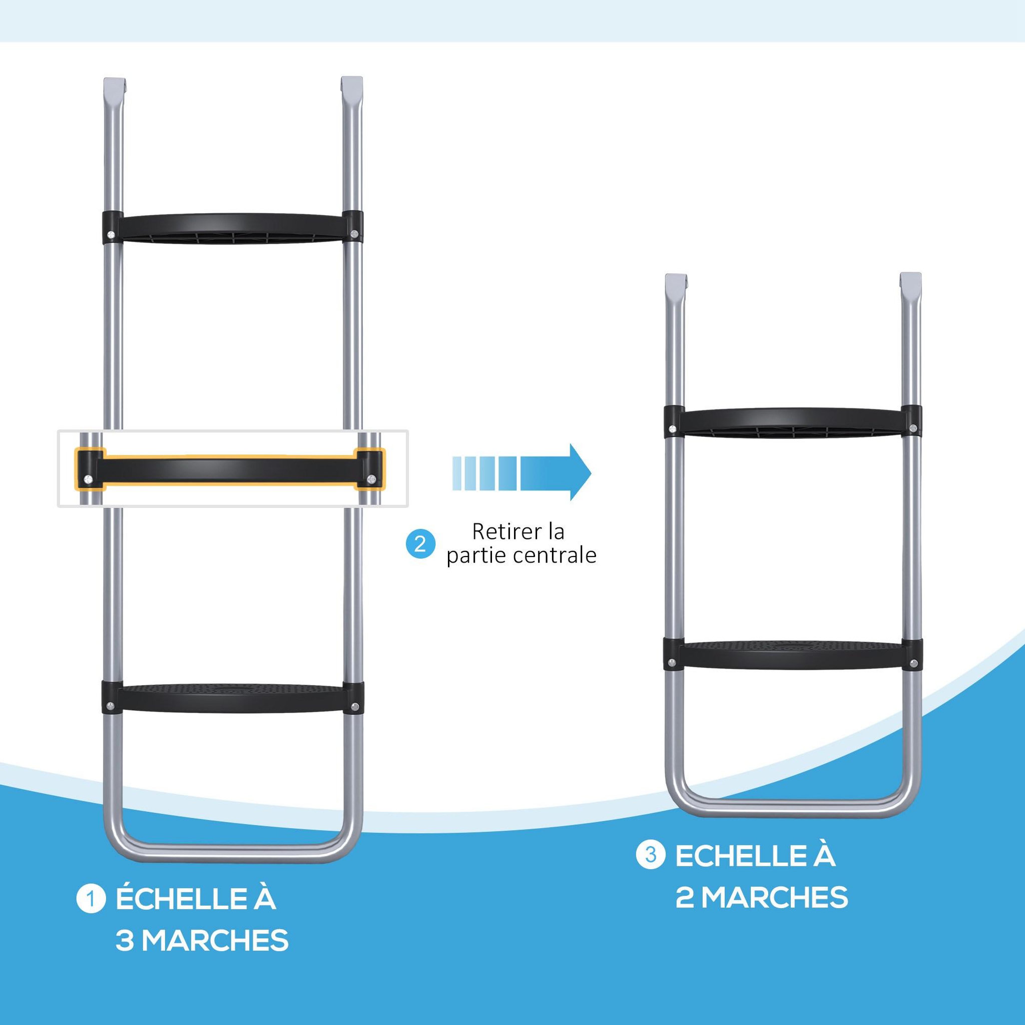 Voir la diapositive 4 : HOMCOM Échelle de trampoline 3 ou 2 échelons 120 Kg max.