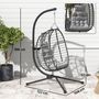 Voir la diapositive 3 : OUTSUNNY Fauteuil suspendu pliable en résine tressée avec support et épais coussin grand confort gris