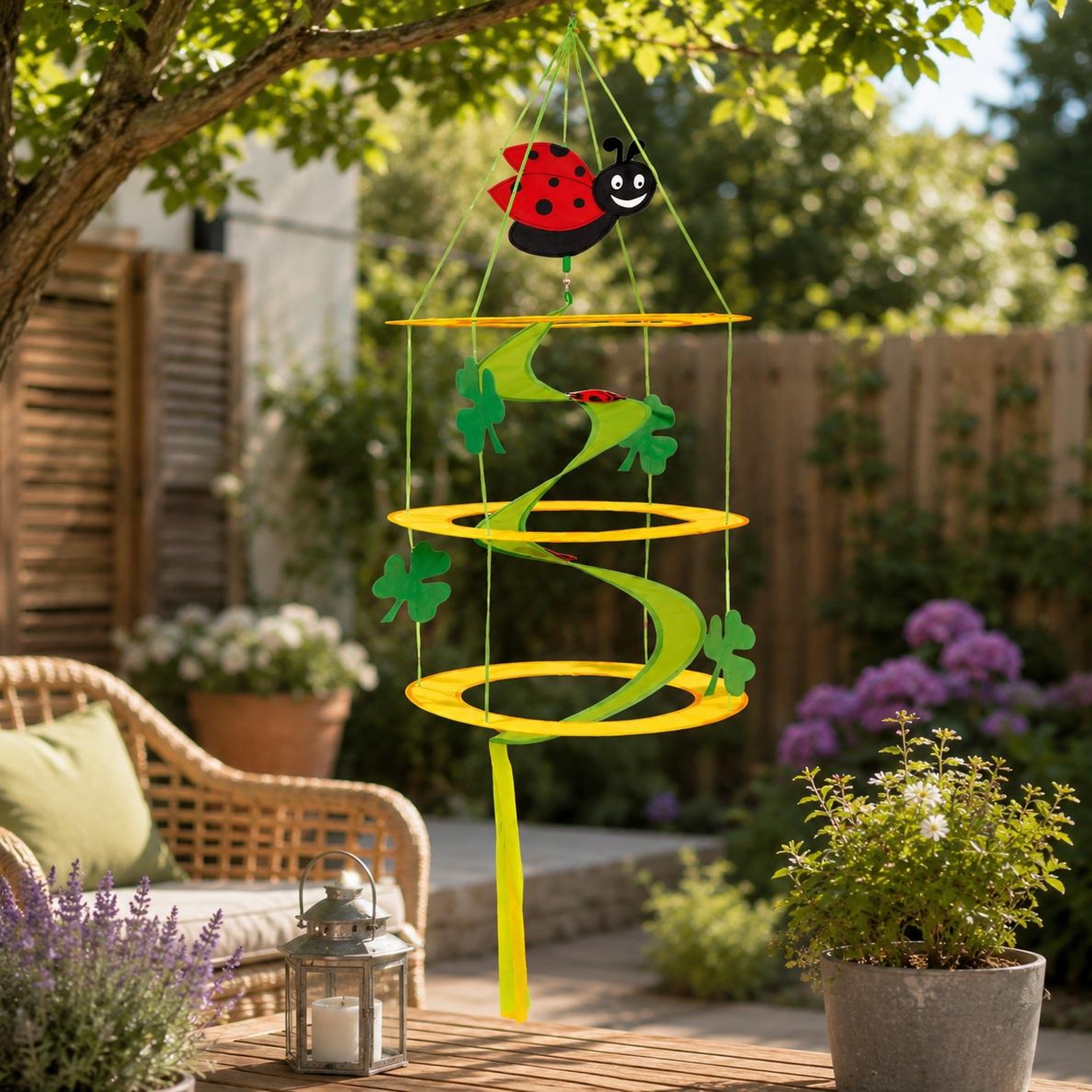 Voir la diapositive 3 : Eden Spirale a vent coccinelle et fleurs décoration suspendue colorée