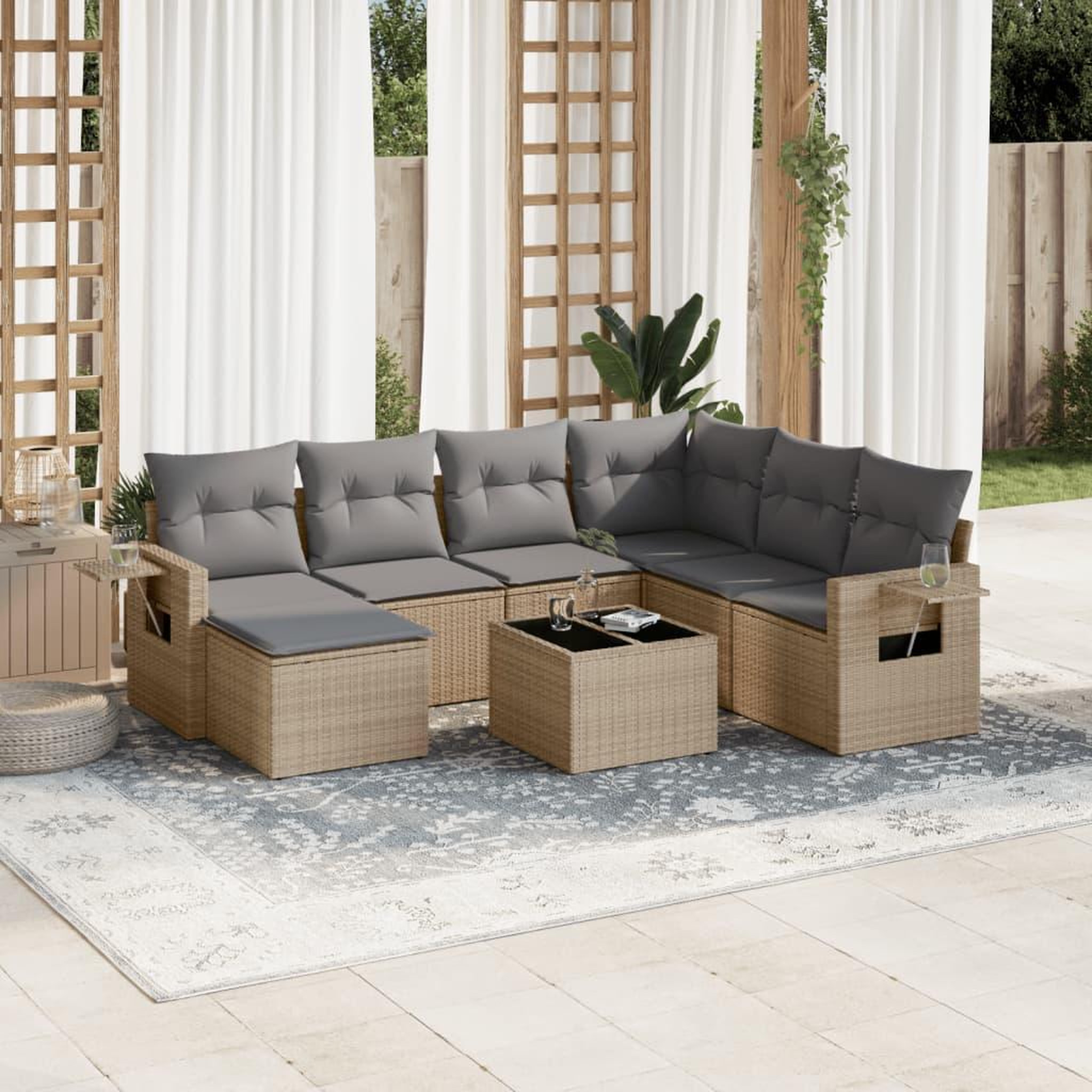 VIDAXL Salon de jardin avec coussins 8 pcs beige resine tressee